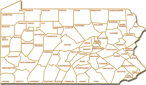 PA map showing counties