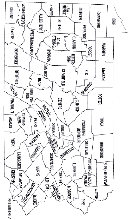 Pennsylvania map showing counties